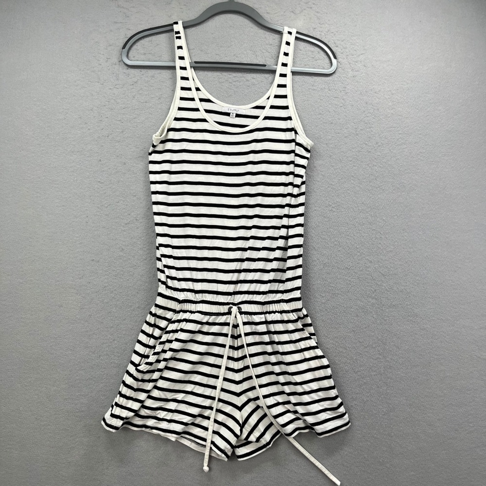 Z Supply Romper Womens XS Black White Striped Sleeveless Drawstring Waist Summer